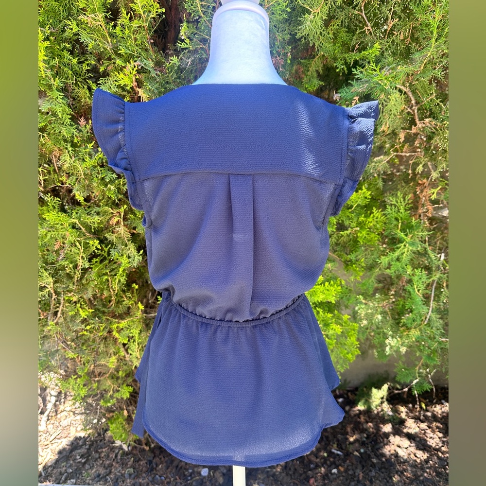 Monteau Navy Blue Wrap Tie Front Cap Sleeve Blouse - Picture 3 of 5